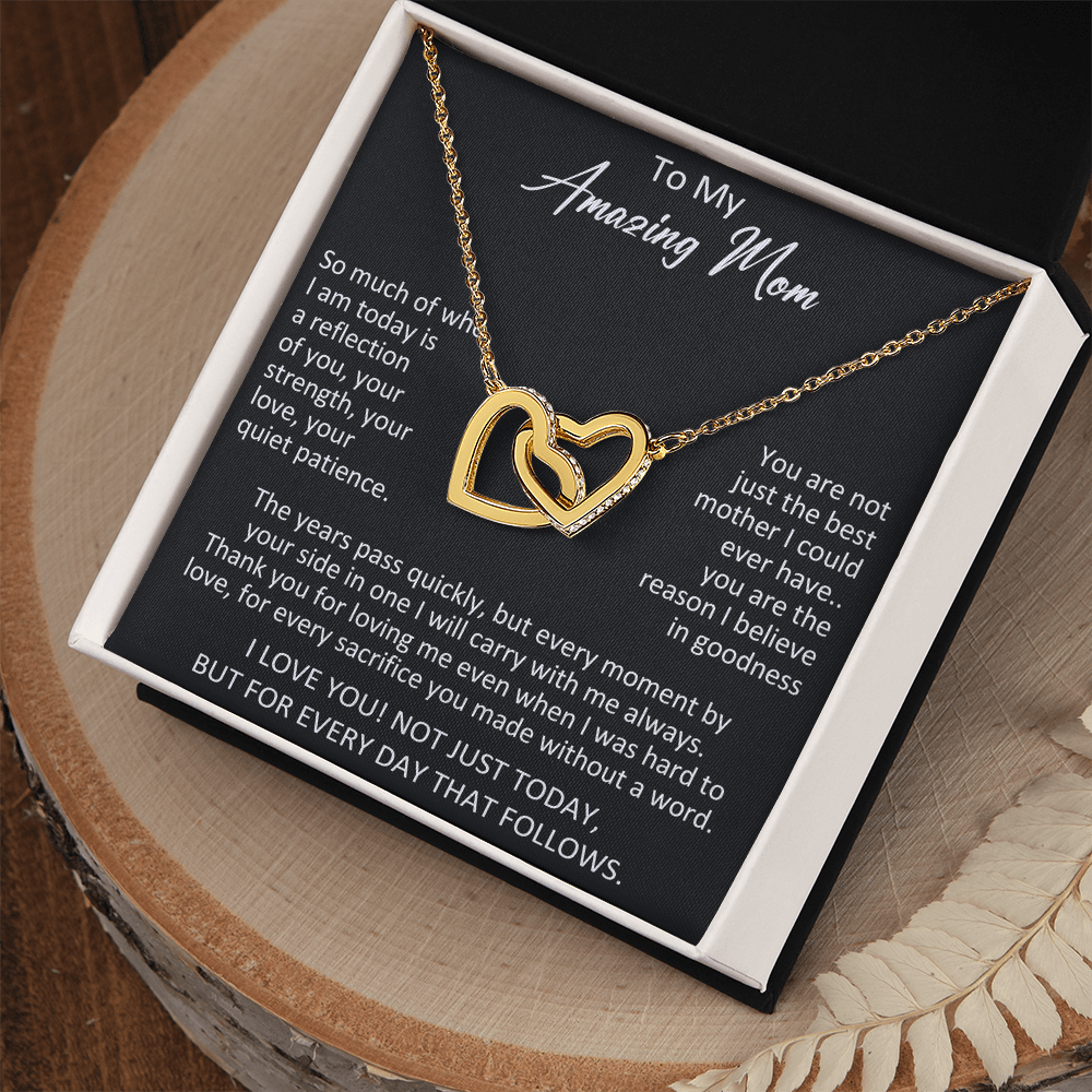 To My Amazing Mom Interlocking Heart Necklace - Meaningful Birthday Gift for Mother from Daughter, Son