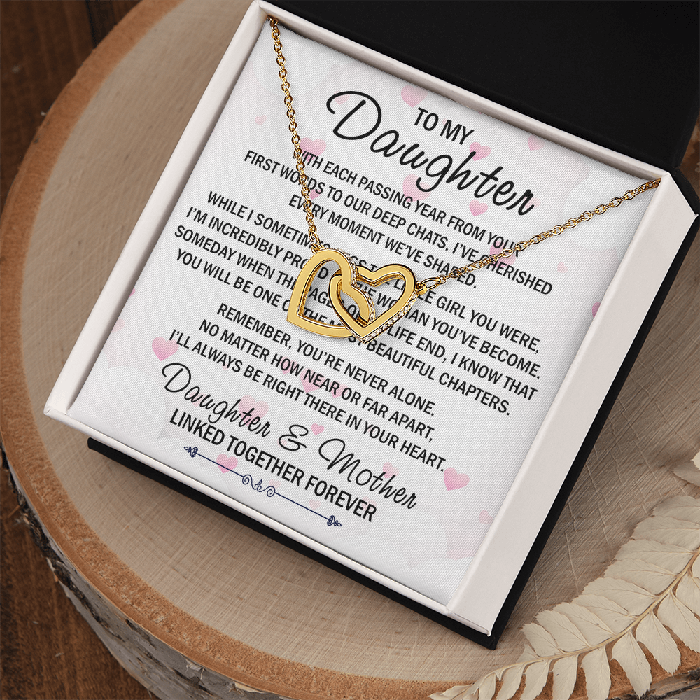 Mom To My Daughter Interlock Heart Necklace - Luxury Family Matching Gift from Mother for Birthday, Christmas, or any Special Occasion