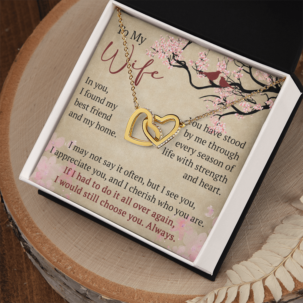 To My Wife Interlock Hearts Necklace Gift From Husband, Meaningful Jewelry for Soulmate, Partner, Bride - Birthday, Wedding Anniversary Present