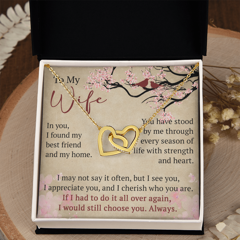 To My Wife Interlock Hearts Necklace Gift From Husband, Meaningful Jewelry for Soulmate, Partner, Bride - Birthday, Wedding Anniversary Present