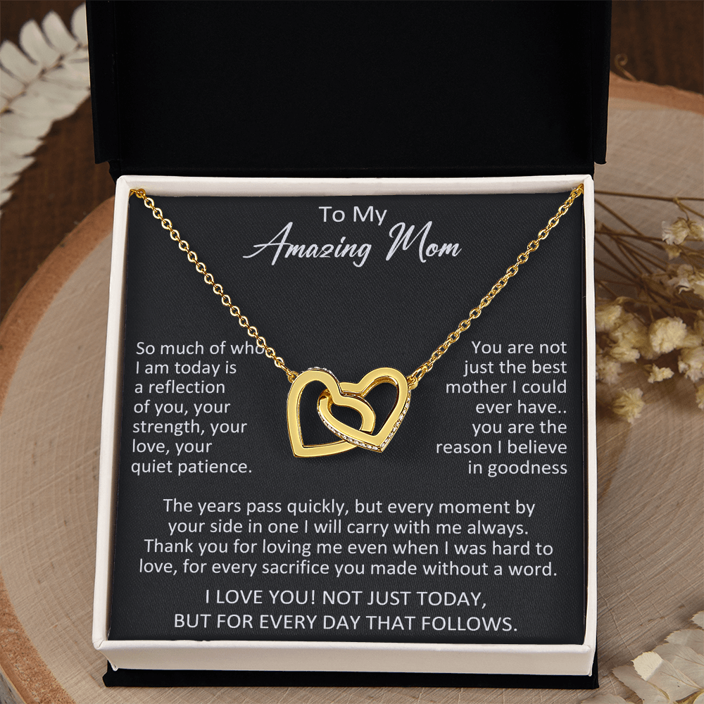 To My Amazing Mom Interlocking Heart Necklace - Meaningful Birthday Gift for Mother from Daughter, Son
