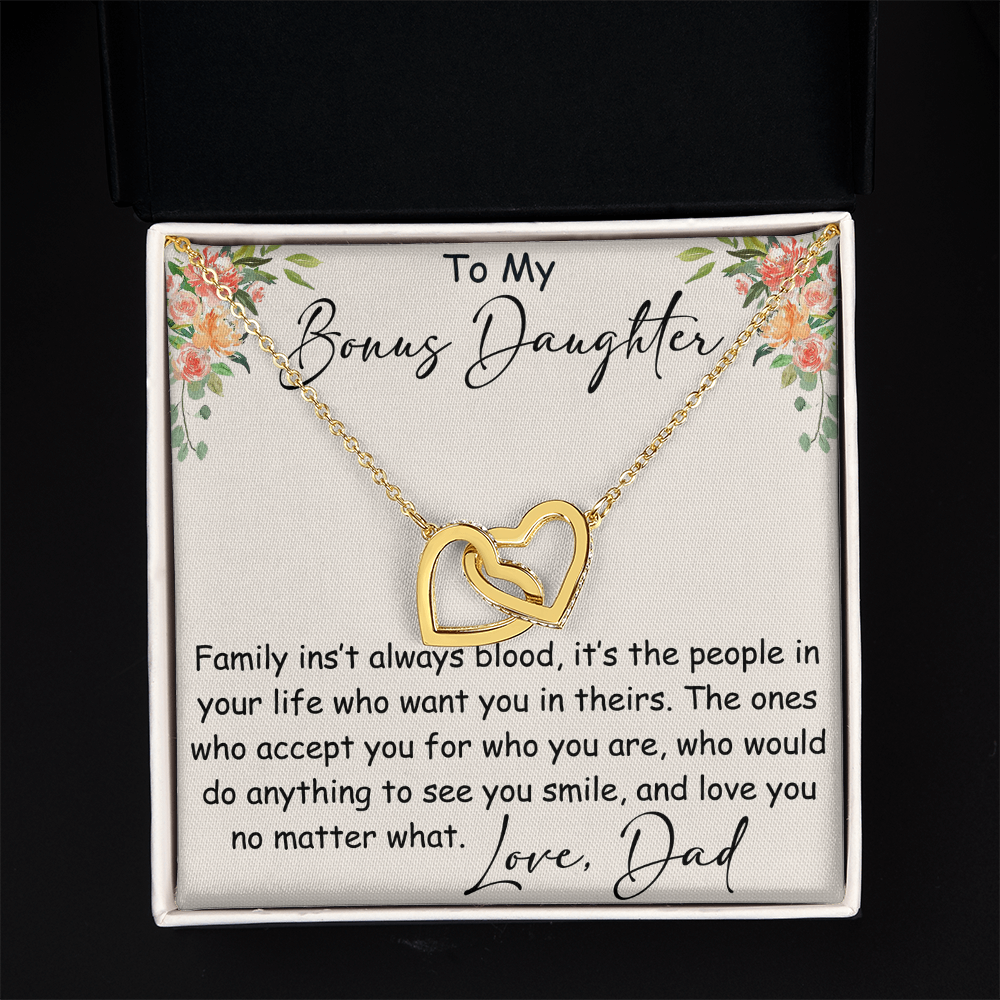 Interlocking Hearts Necklace – Meaningful Bonus Daughter Gift – Stepdad/Stepmom Family Bond Jewelry