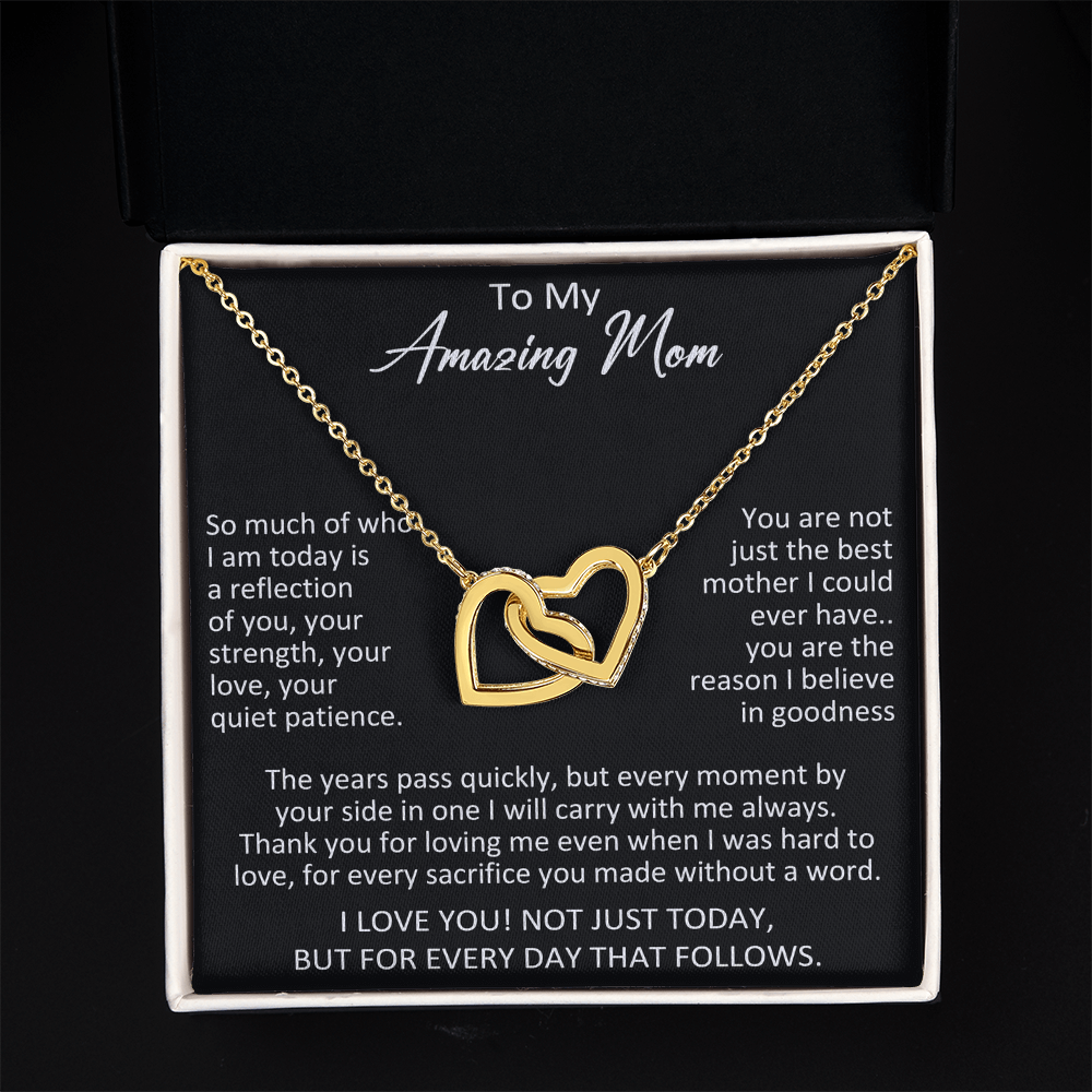 To My Amazing Mom Interlocking Heart Necklace - Meaningful Birthday Gift for Mother from Daughter, Son