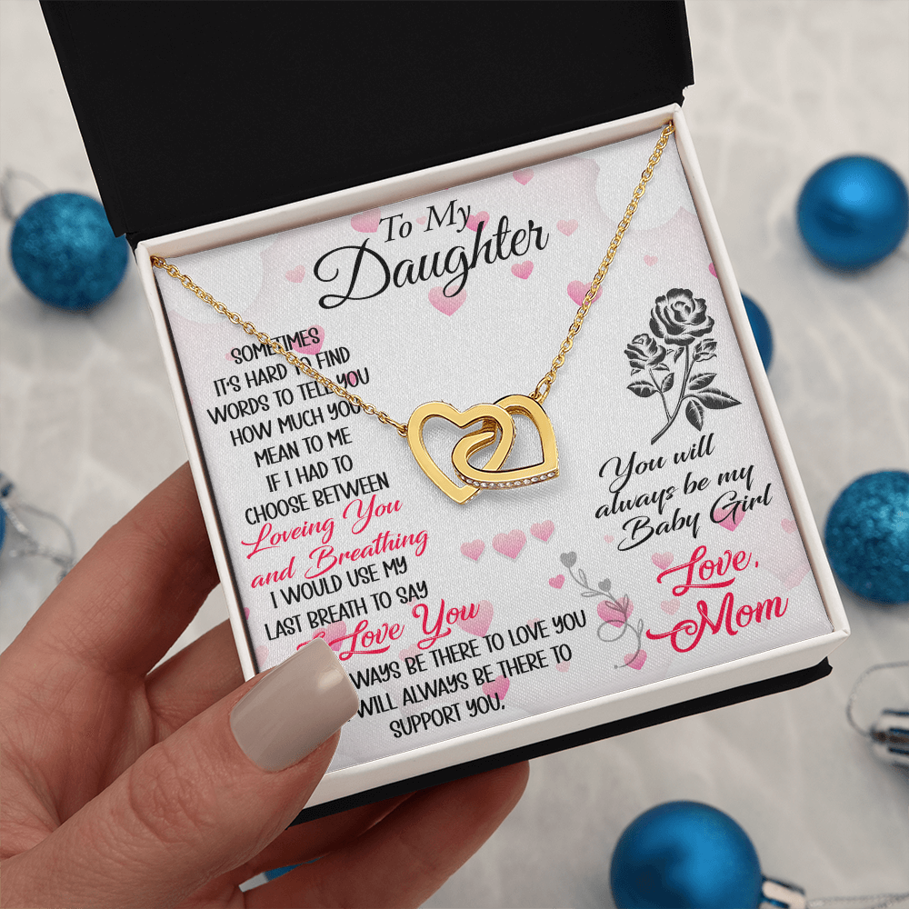 To My Daughter Interlock Heart Necklace - Luxury Family Matching Gift from Dad, Father for Birthday, Christmas, or any Special Occasion