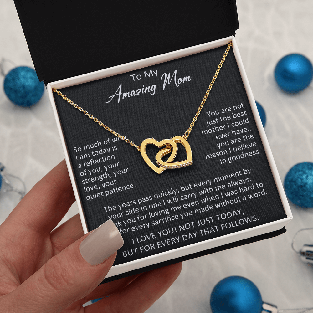 To My Mom Interlocking Hearts Necklace Gift from Daughter Son, Meaningful Birthday Jewelry for Mother, Mama