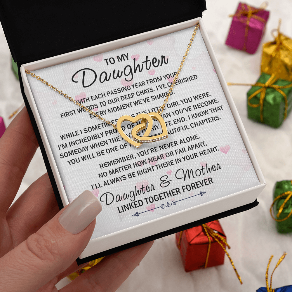 Mom To My Daughter Interlock Heart Necklace - Luxury Family Matching Gift from Mother for Birthday, Christmas, or any Special Occasion