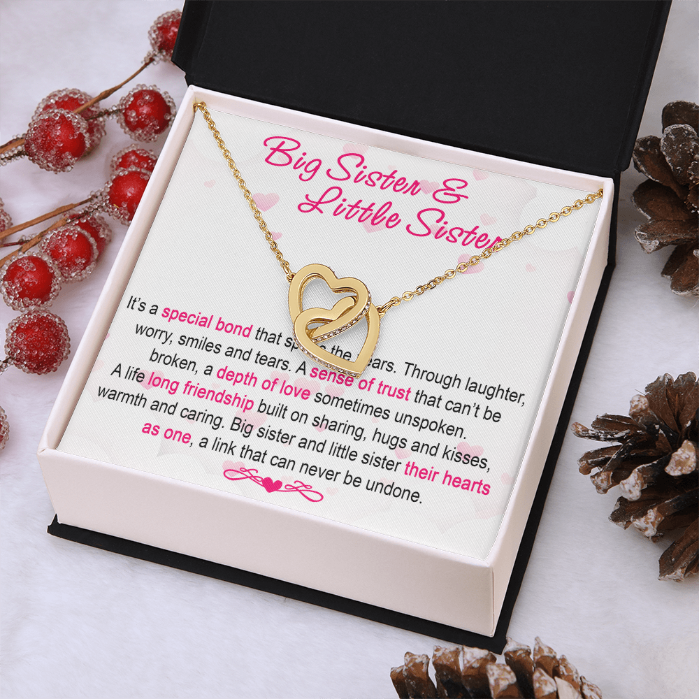 To My Sis Necklace – Interlock Heart Pendant with Message Card and Gift Box, Meaningful Jewelry Gift for Birthday, Christmas or Graduation