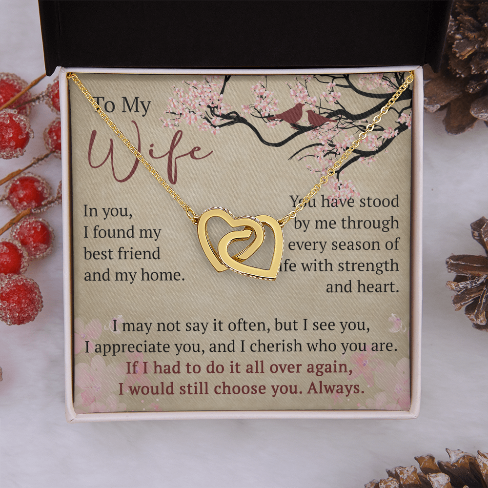 To My Wife Interlock Hearts Necklace Gift From Husband, Meaningful Jewelry for Soulmate, Partner, Bride - Birthday, Wedding Anniversary Present