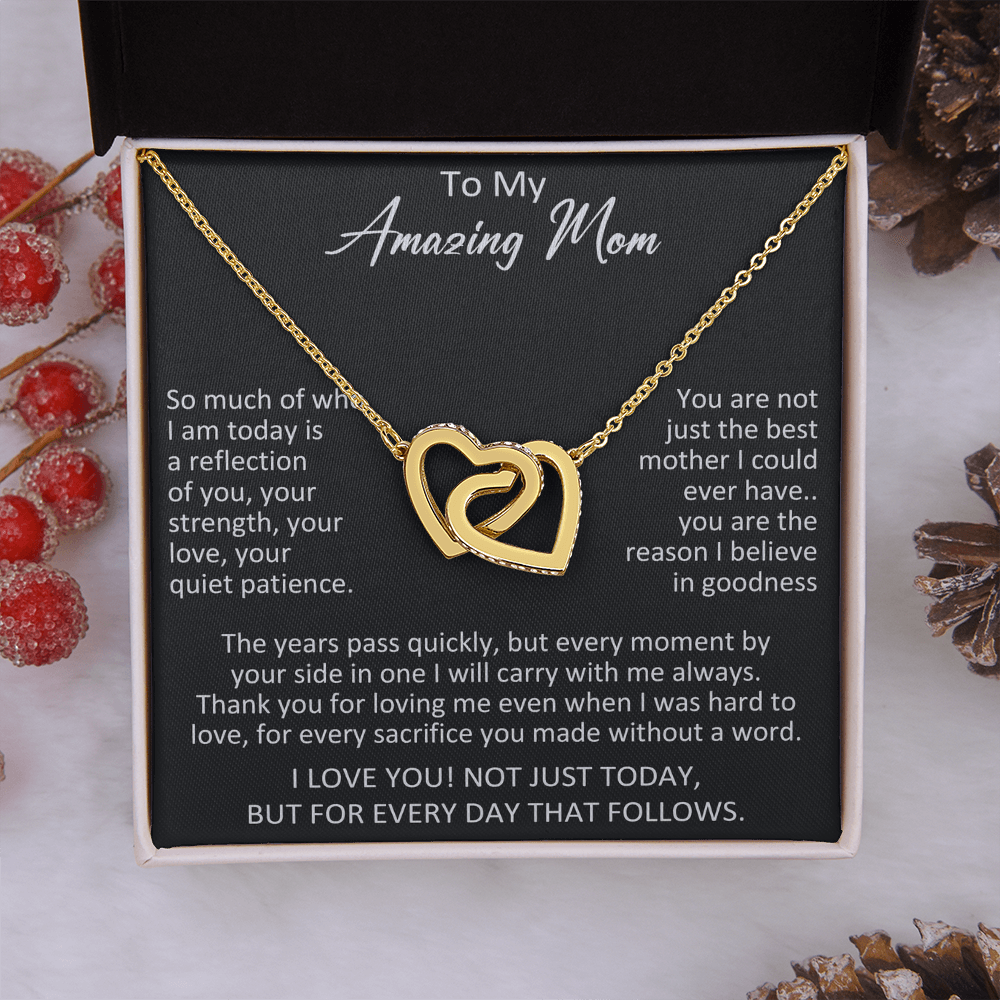 To My Amazing Mom Interlocking Heart Necklace - Meaningful Birthday Gift for Mother from Daughter, Son