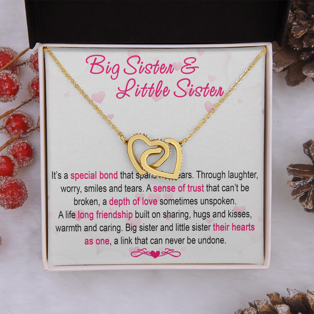 To My Sis Necklace – Interlock Heart Pendant with Message Card and Gift Box, Meaningful Jewelry Gift for Birthday, Christmas or Graduation