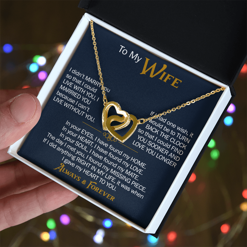 To My Wife Interlocking Hearts Necklace Gift From Husband, Meaningful Jewelry for Soulmate, Partner, Bride