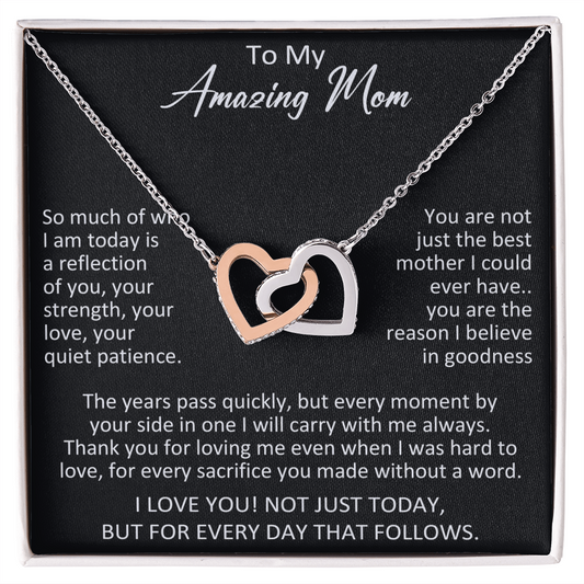 To My Mom Interlocking Hearts Necklace Gift from Daughter Son, Meaningful Birthday Jewelry for Mother, Mama