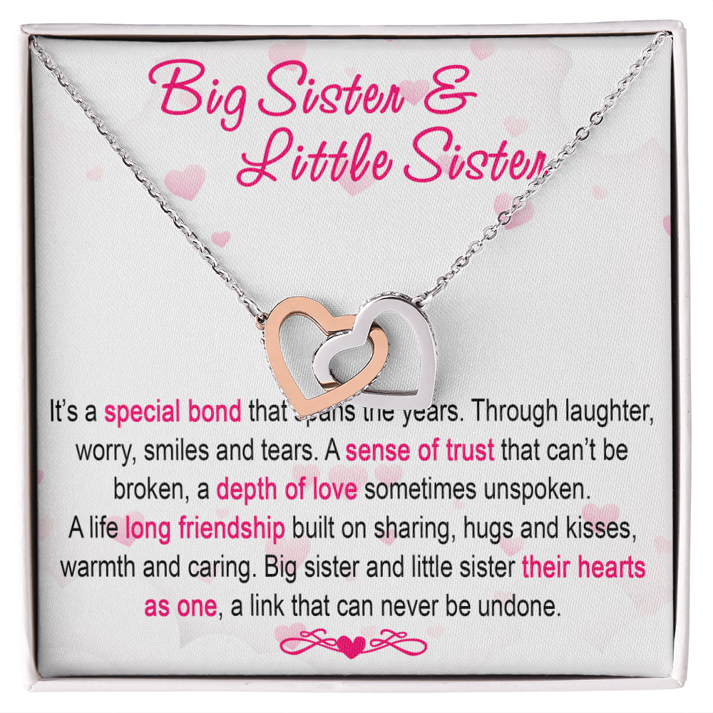 To My Sis Necklace – Interlock Heart Pendant with Message Card and Gift Box, Meaningful Jewelry Gift for Birthday, Christmas or Graduation