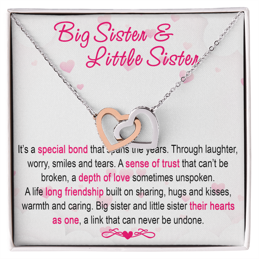 To My Sis Necklace – Interlock Heart Pendant with Message Card and Gift Box, Meaningful Jewelry Gift for Birthday, Christmas or Graduation