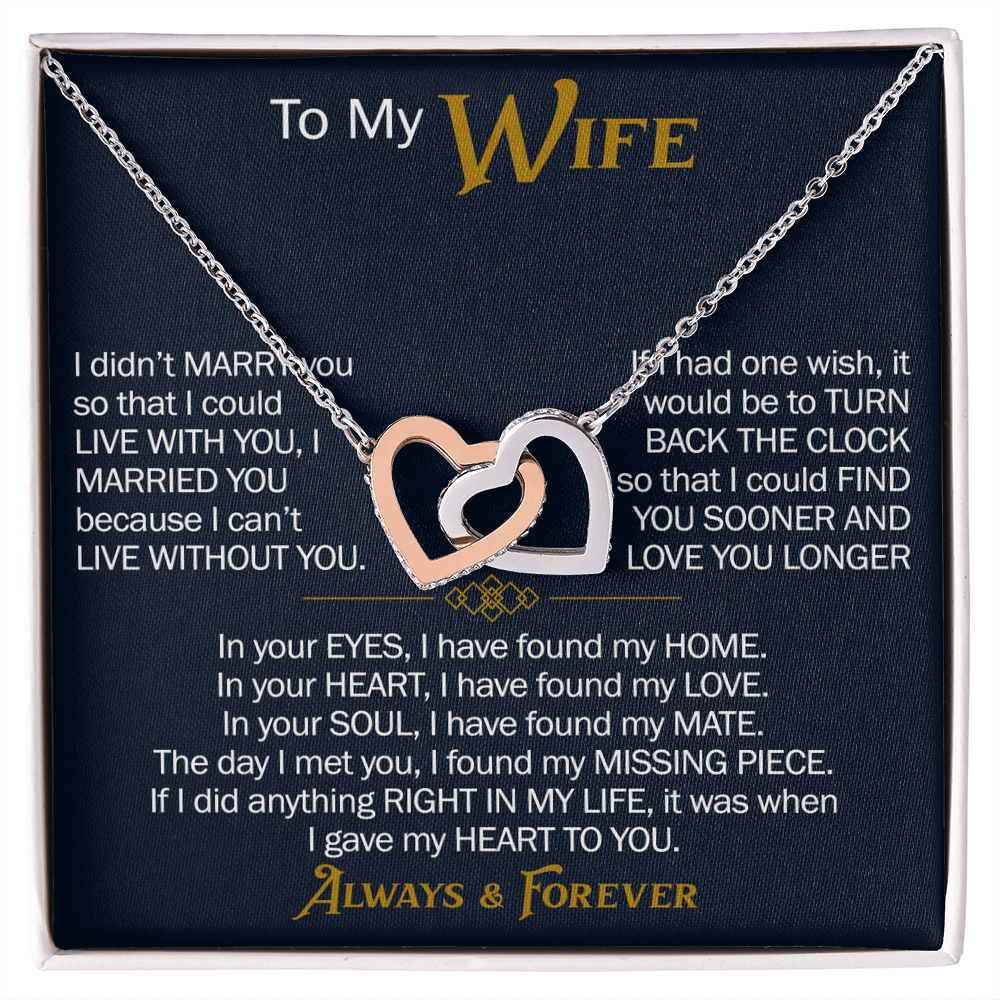 To My Wife Interlocking Hearts Necklace Gift From Husband, Meaningful Jewelry for Soulmate, Partner, Bride
