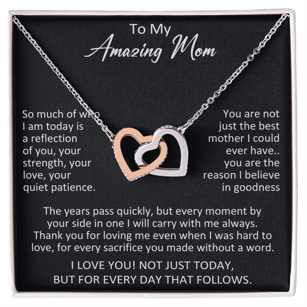 To My Amazing Mom Interlocking Heart Necklace - Meaningful Birthday Gift for Mother from Daughter, Son