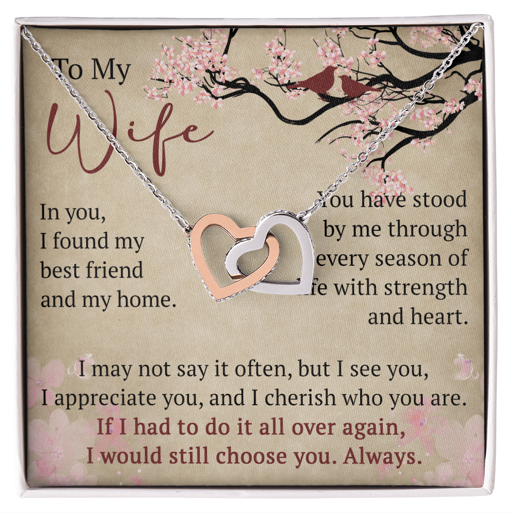 To My Wife Interlock Hearts Necklace Gift From Husband, Meaningful Jewelry for Soulmate, Partner, Bride - Birthday, Wedding Anniversary Present