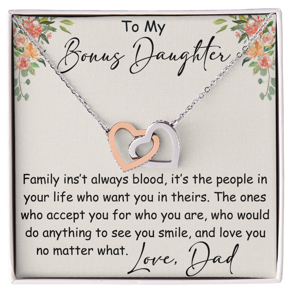 Interlocking Hearts Necklace – Meaningful Bonus Daughter Gift – Stepdad/Stepmom Family Bond Jewelry
