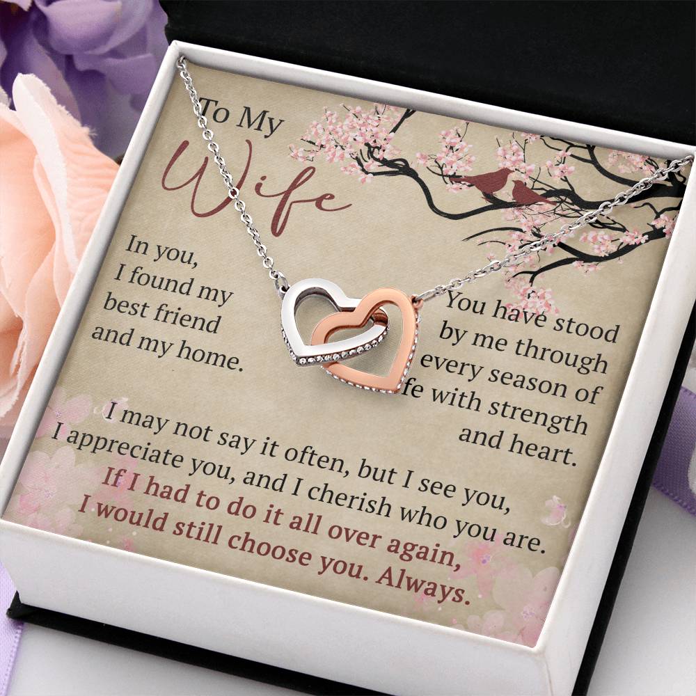 To My Wife Interlock Hearts Necklace Gift From Husband, Meaningful Jewelry for Soulmate, Partner, Bride - Birthday, Wedding Anniversary Present