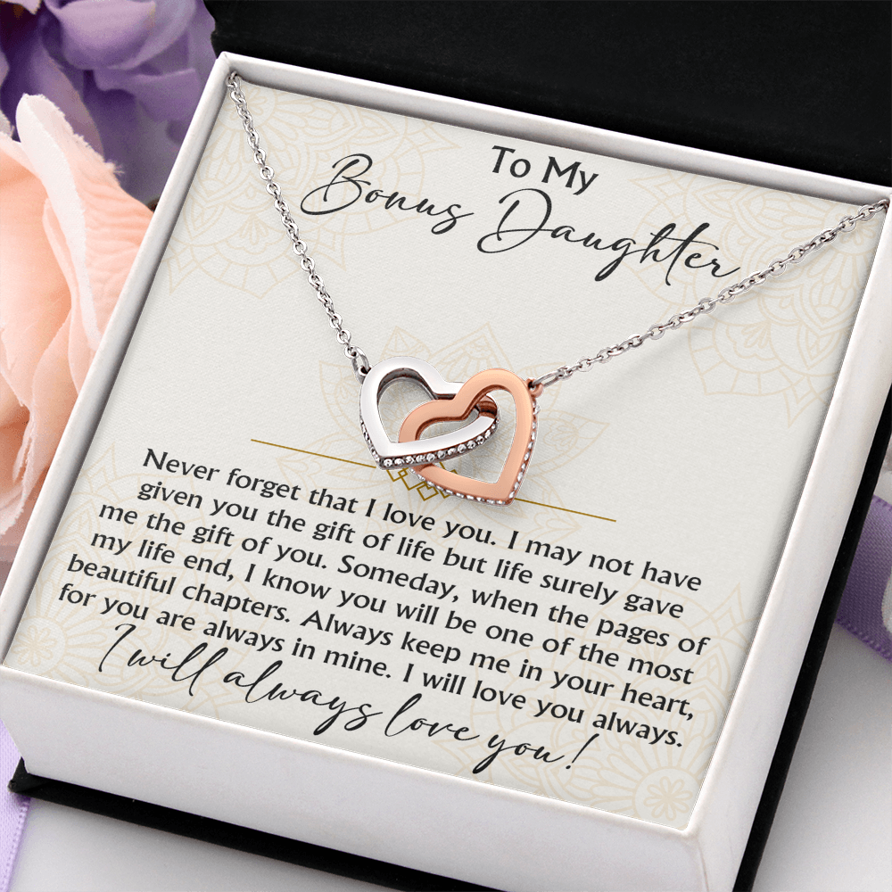 To My Bonus Daughter Interlocking Hearts necklace - Birthday Xmas Gift from Bonus Mom Dad
