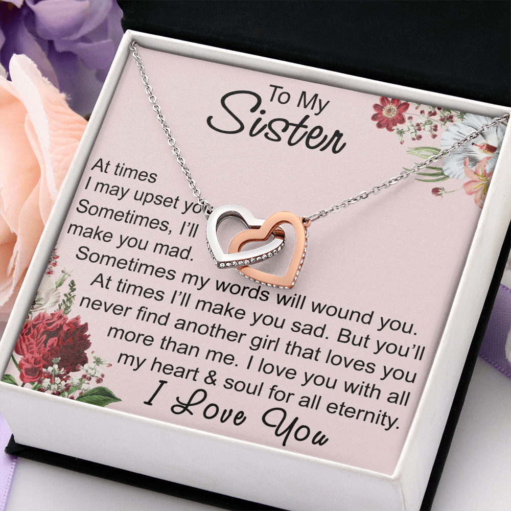 To My Sister Interlocking Hearts Necklace - Unique Gift for Birthday, Christmas, Mother's Day, Wedding