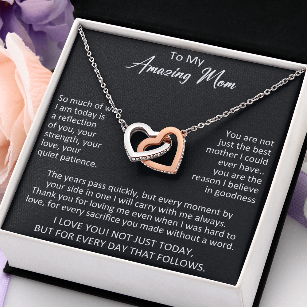 To My Mom Interlocking Hearts Necklace Gift from Daughter Son, Meaningful Birthday Jewelry for Mother, Mama