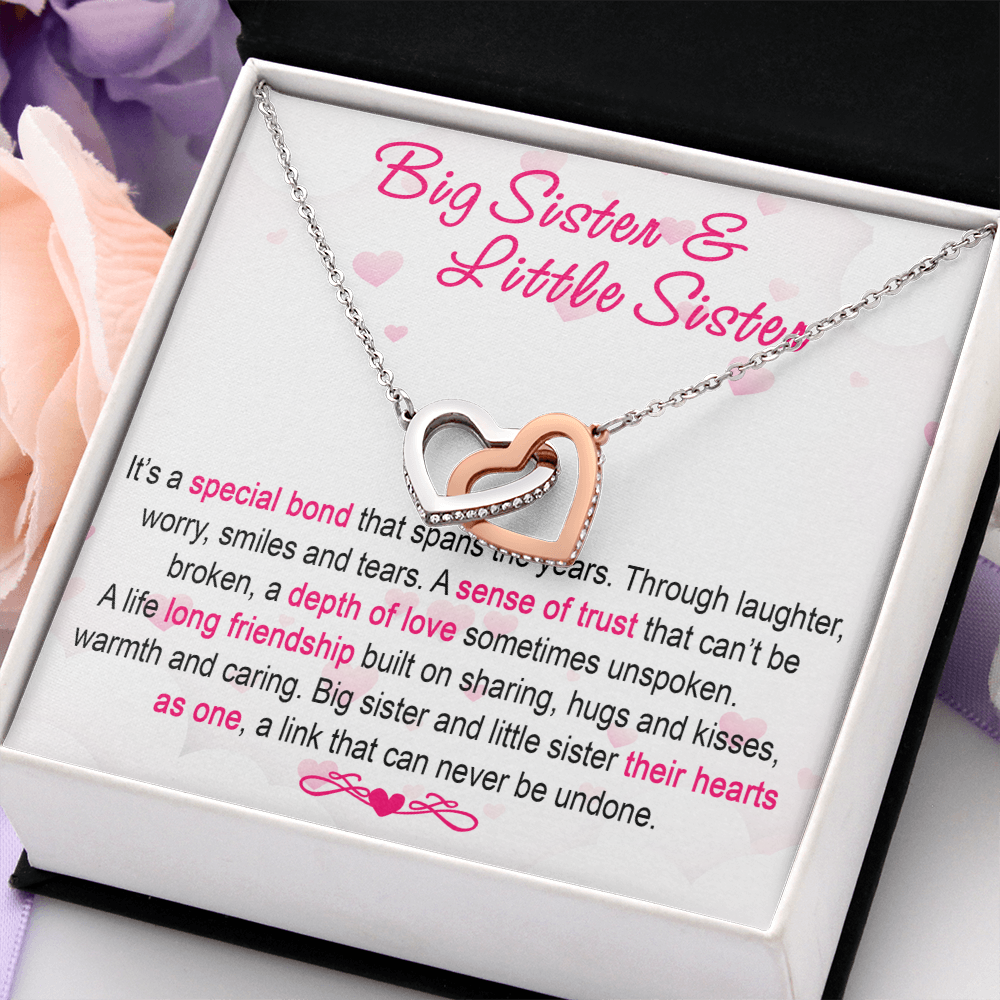 To My Sis Necklace – Interlock Heart Pendant with Message Card and Gift Box, Meaningful Jewelry Gift for Birthday, Christmas or Graduation