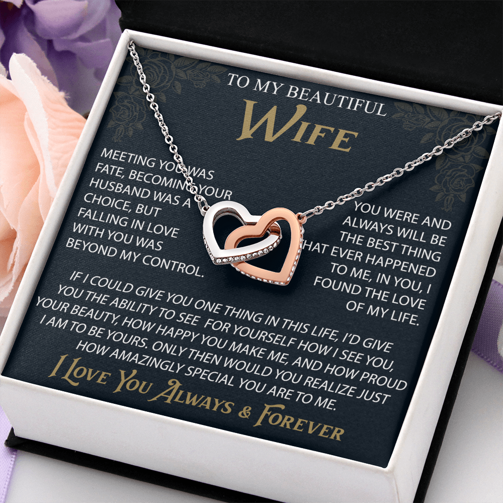 To My Wife Interlocking Hearts Necklace, Christmas Gifts For Women, Anniversary Gift For Wife