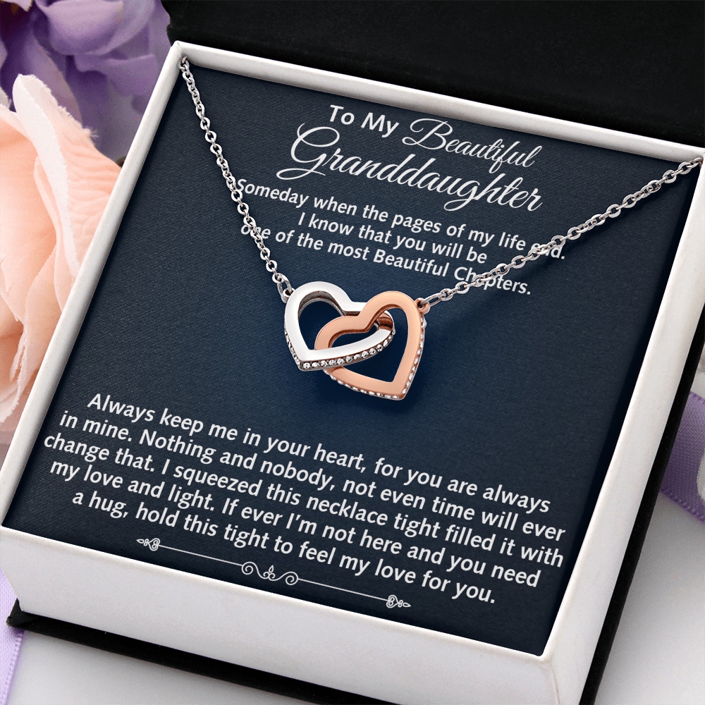 To My Beautiful Granddaughter Birthday Gift Interlock Joined Heart Necklace Gift (134304733391)