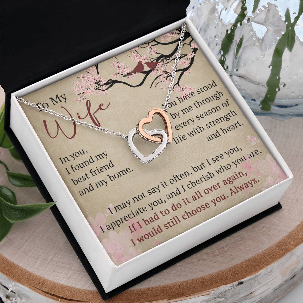 To My Wife Interlock Hearts Necklace Gift From Husband, Meaningful Jewelry for Soulmate, Partner, Bride - Birthday, Wedding Anniversary Present