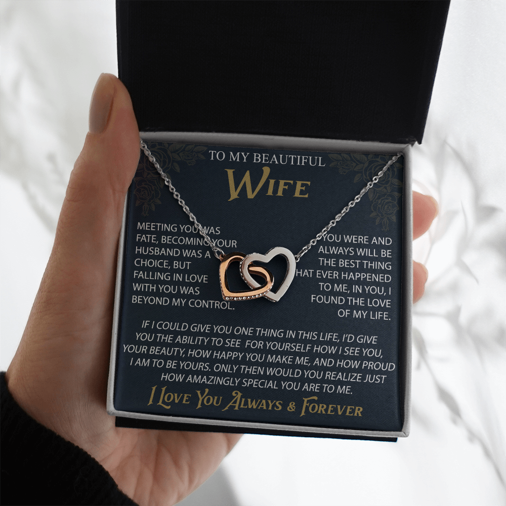 To My Wife Interlocking Hearts Necklace, Christmas Gifts For Women, Anniversary Gift For Wife