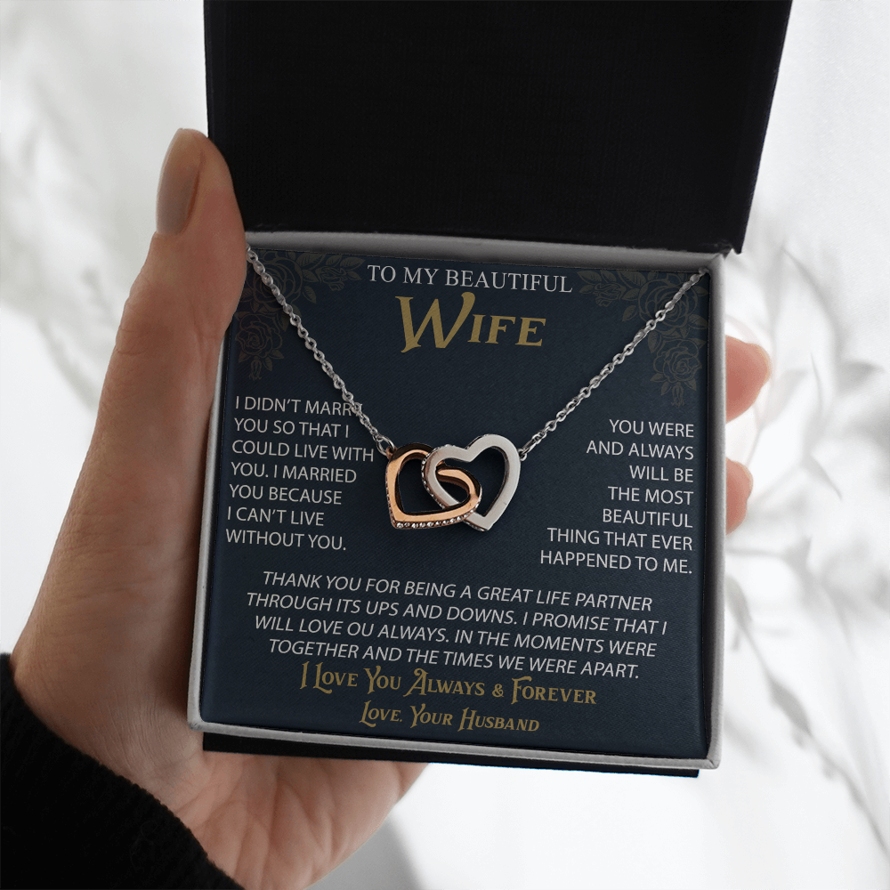 To My Wife Interlocking Hearts Necklace from Husband, Christmas Gifts For Women, Anniversary Gift For Wife, Soulmate