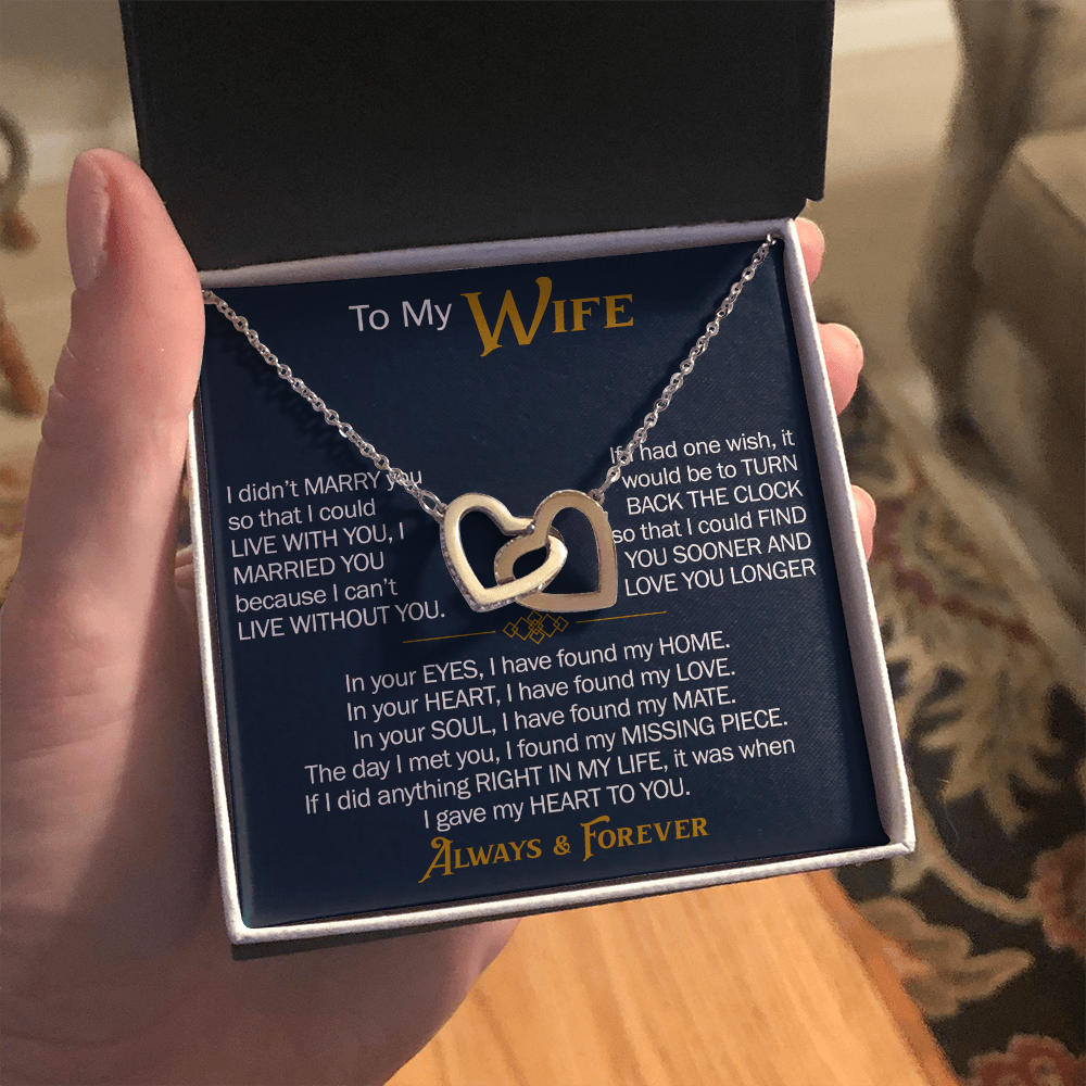To My Wife Interlocking Hearts Necklace Gift From Husband, Meaningful Jewelry for Soulmate, Partner, Bride
