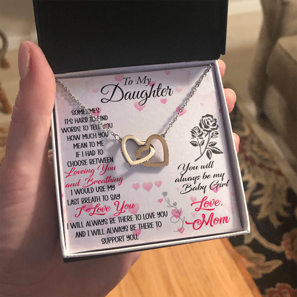 To My Daughter Interlock Heart Necklace - Luxury Family Matching Gift from Dad, Father for Birthday, Christmas, or any Special Occasion