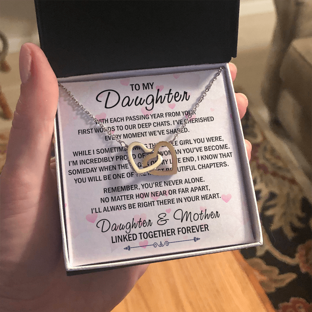 Mom To My Daughter Interlock Heart Necklace - Luxury Family Matching Gift from Mother for Birthday, Christmas, or any Special Occasion