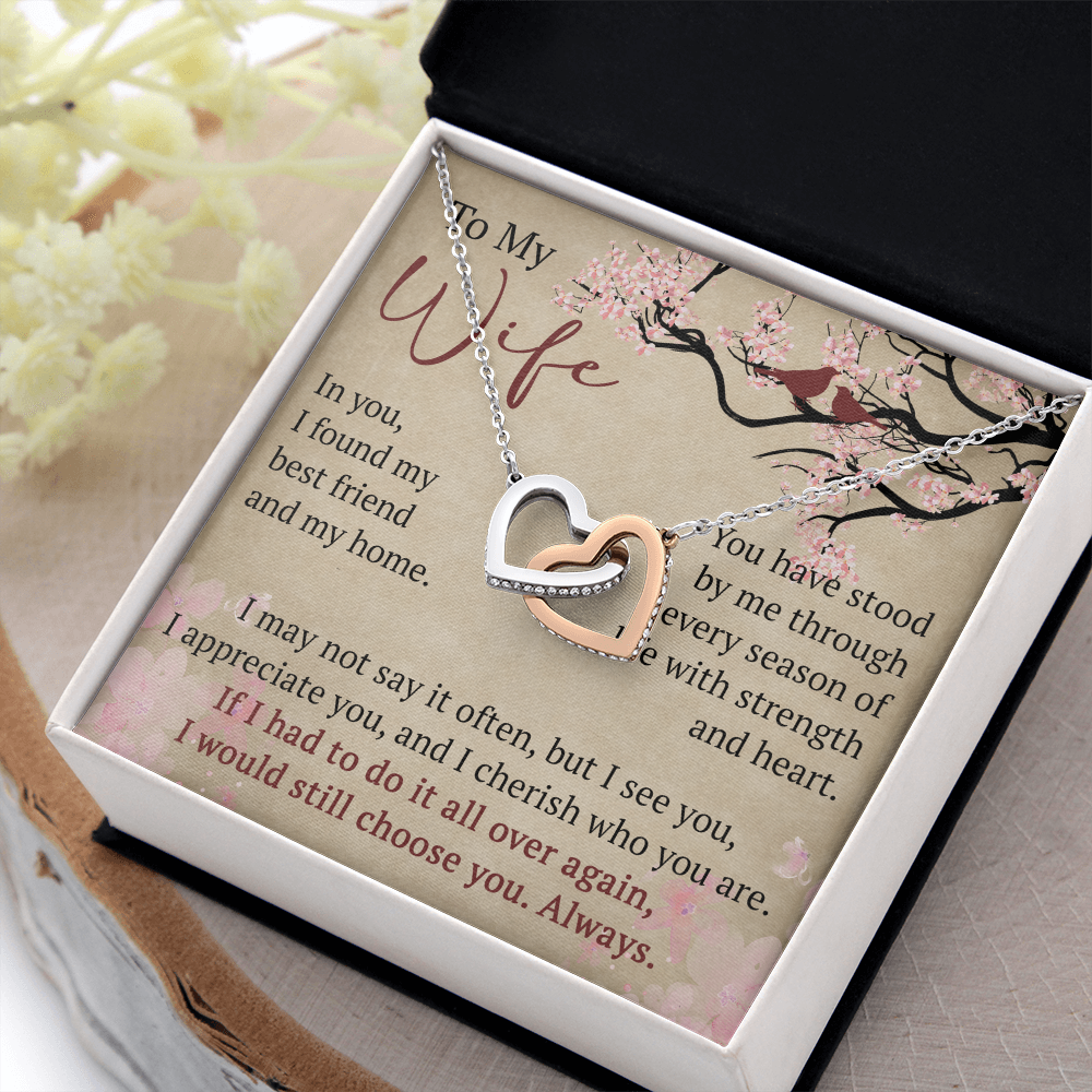 To My Wife Interlock Hearts Necklace Gift From Husband, Meaningful Jewelry for Soulmate, Partner, Bride - Birthday, Wedding Anniversary Present