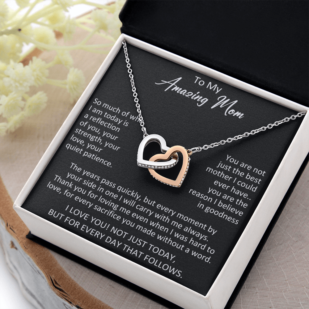 To My Mom Interlocking Hearts Necklace Gift from Daughter Son, Meaningful Birthday Jewelry for Mother, Mama