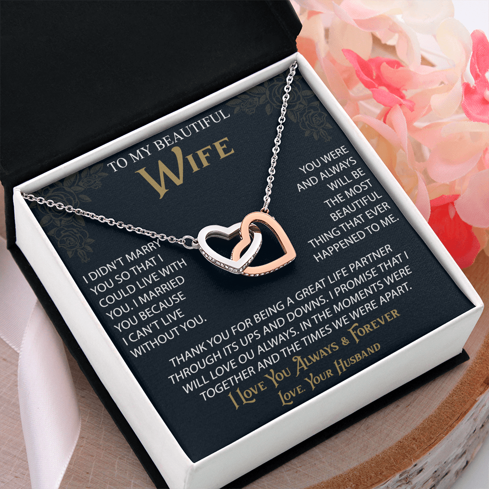 To My Wife Interlocking Hearts Necklace from Husband, Christmas Gifts For Women, Anniversary Gift For Wife, Soulmate