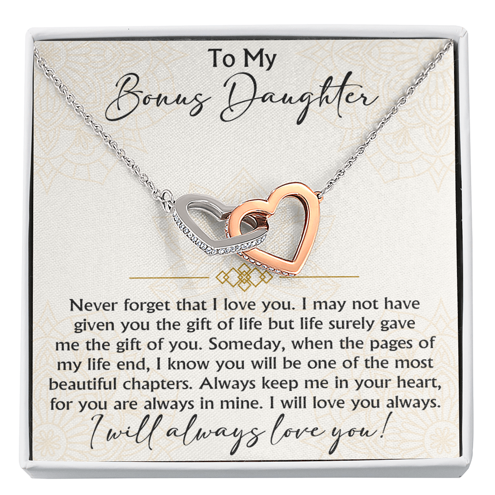 To My Bonus Daughter Interlocking Hearts necklace - Birthday Xmas Gift from Bonus Mom Dad