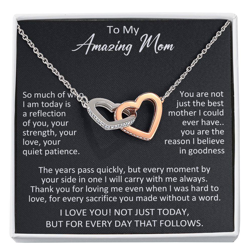 To My Mom Interlocking Hearts Necklace Gift from Daughter Son, Meaningful Birthday Jewelry for Mother, Mama