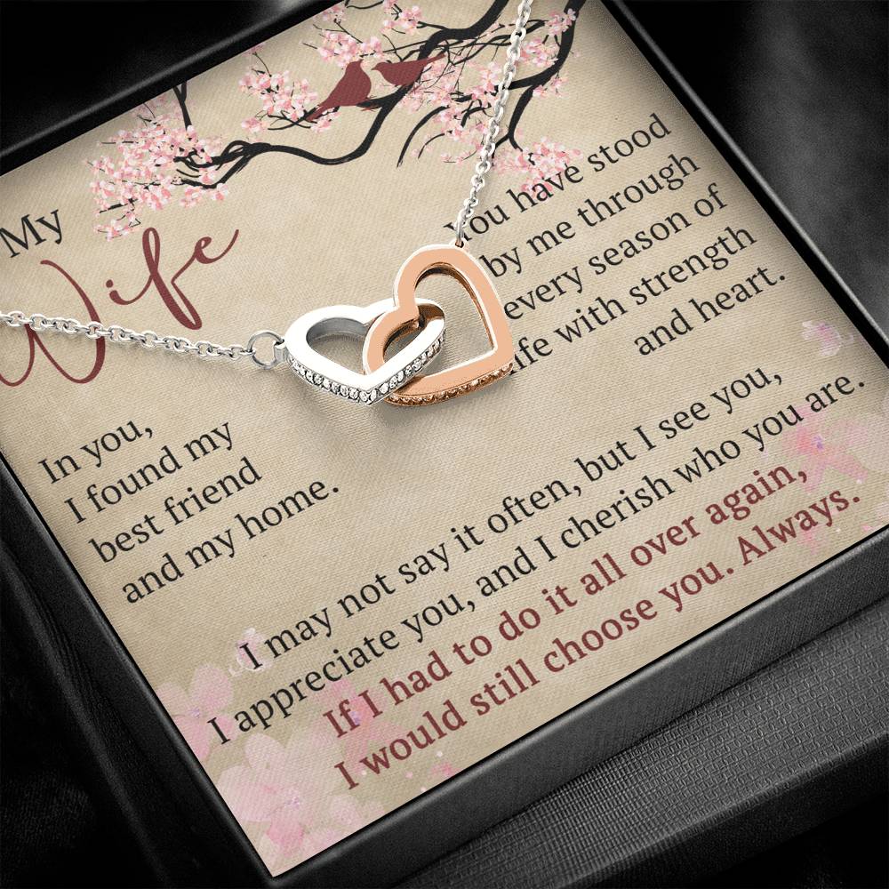 To My Wife Interlock Hearts Necklace Gift From Husband, Meaningful Jewelry for Soulmate, Partner, Bride - Birthday, Wedding Anniversary Present