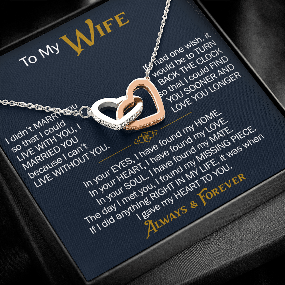 To My Wife Interlocking Hearts Necklace Gift From Husband, Meaningful Jewelry for Soulmate, Partner, Bride