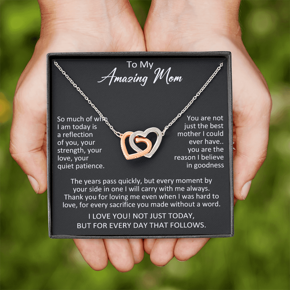 To My Amazing Mom Interlocking Heart Necklace - Meaningful Birthday Gift for Mother from Daughter, Son