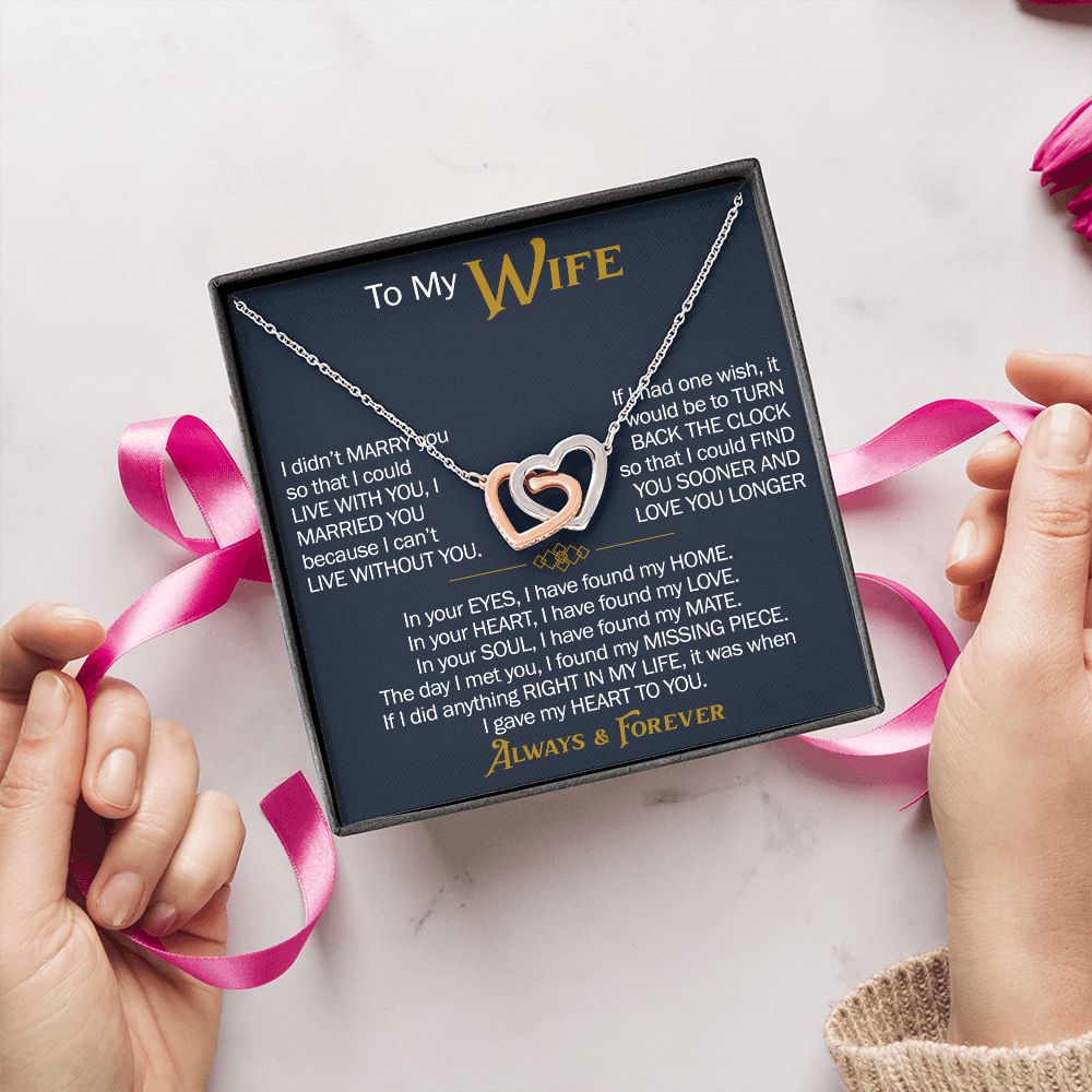 To My Wife Interlocking Hearts Necklace Gift From Husband, Meaningful Jewelry for Soulmate, Partner, Bride