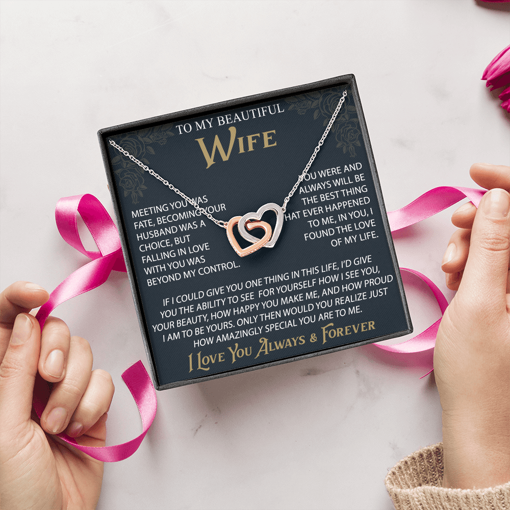 To My Wife Interlocking Hearts Necklace, Christmas Gifts For Women, Anniversary Gift For Wife