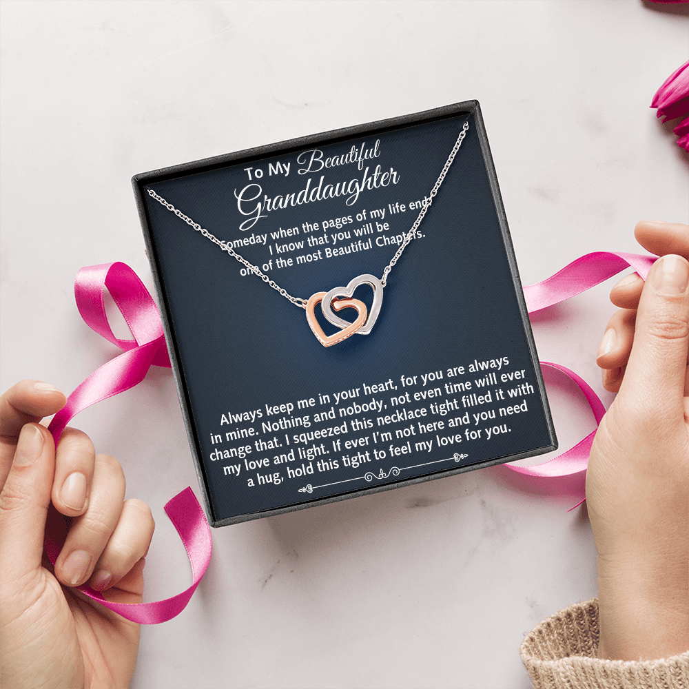 To My Beautiful Granddaughter Birthday Gift Interlock Joined Heart Necklace Gift (134304733391)