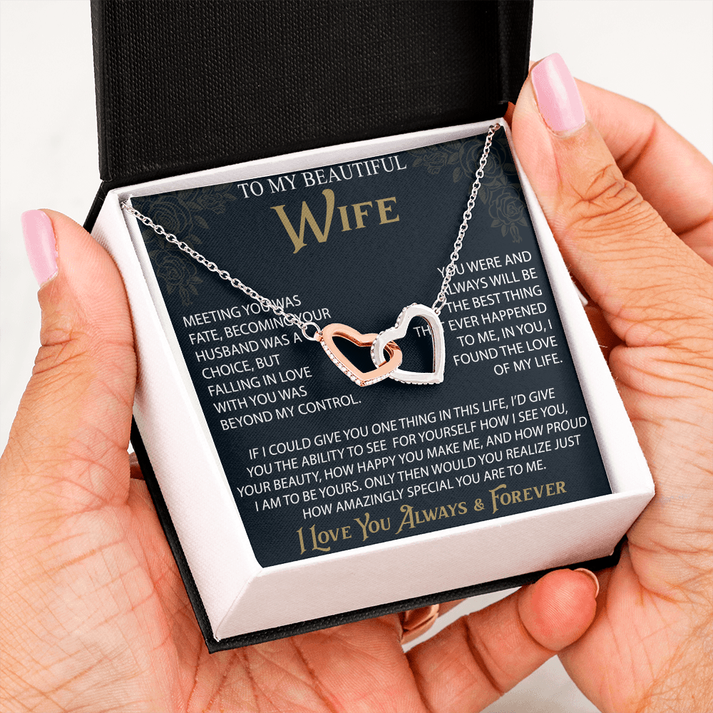 To My Wife Interlocking Hearts Necklace, Christmas Gifts For Women, Anniversary Gift For Wife