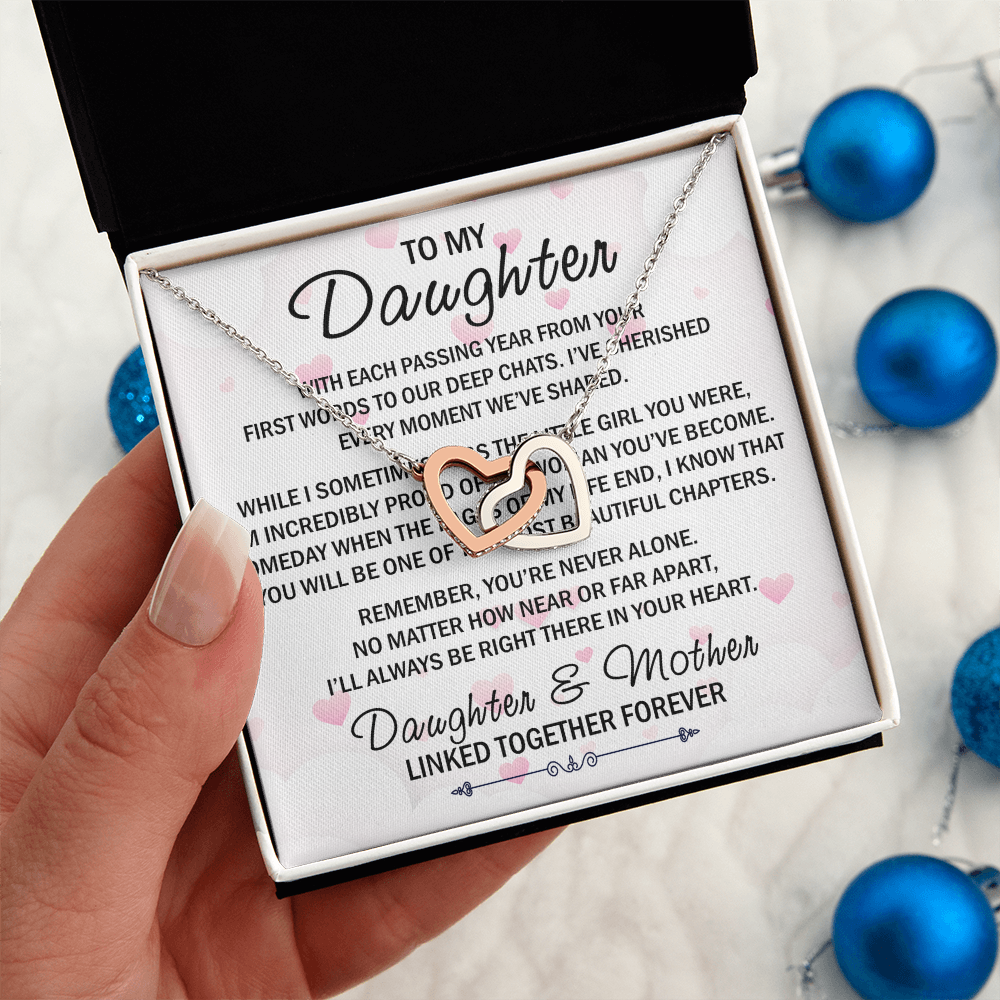Mom To My Daughter Interlock Heart Necklace - Luxury Family Matching Gift from Mother for Birthday, Christmas, or any Special Occasion