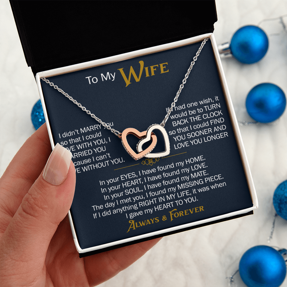 To My Wife Interlocking Hearts Necklace Gift From Husband, Meaningful Jewelry for Soulmate, Partner, Bride