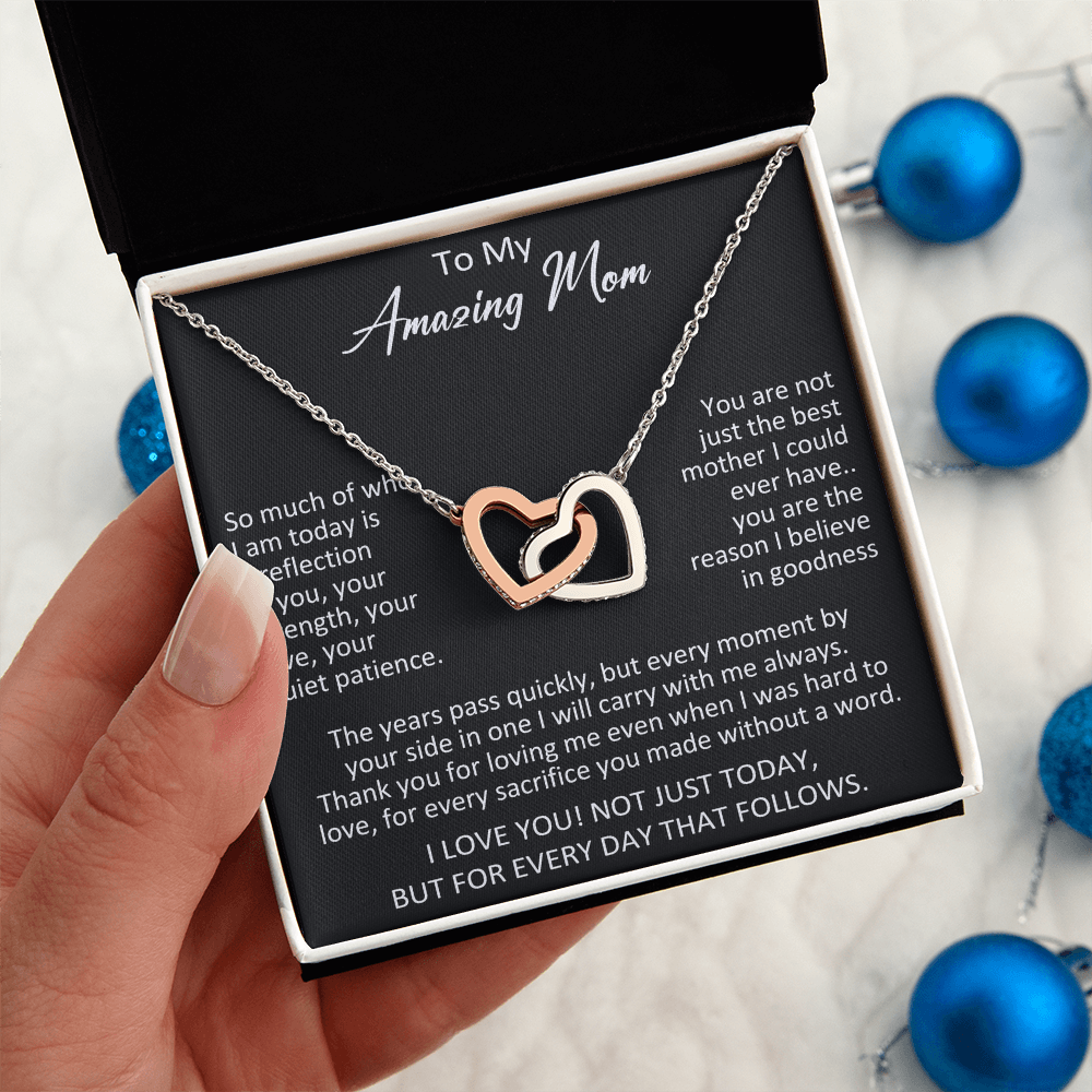 To My Mom Interlocking Hearts Necklace Gift from Daughter Son, Meaningful Birthday Jewelry for Mother, Mama